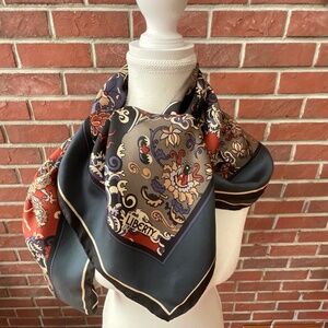 Liberty Vintage 80’ Floral Hand-rolled Silk Signed Scarf 34”x35” Made in France